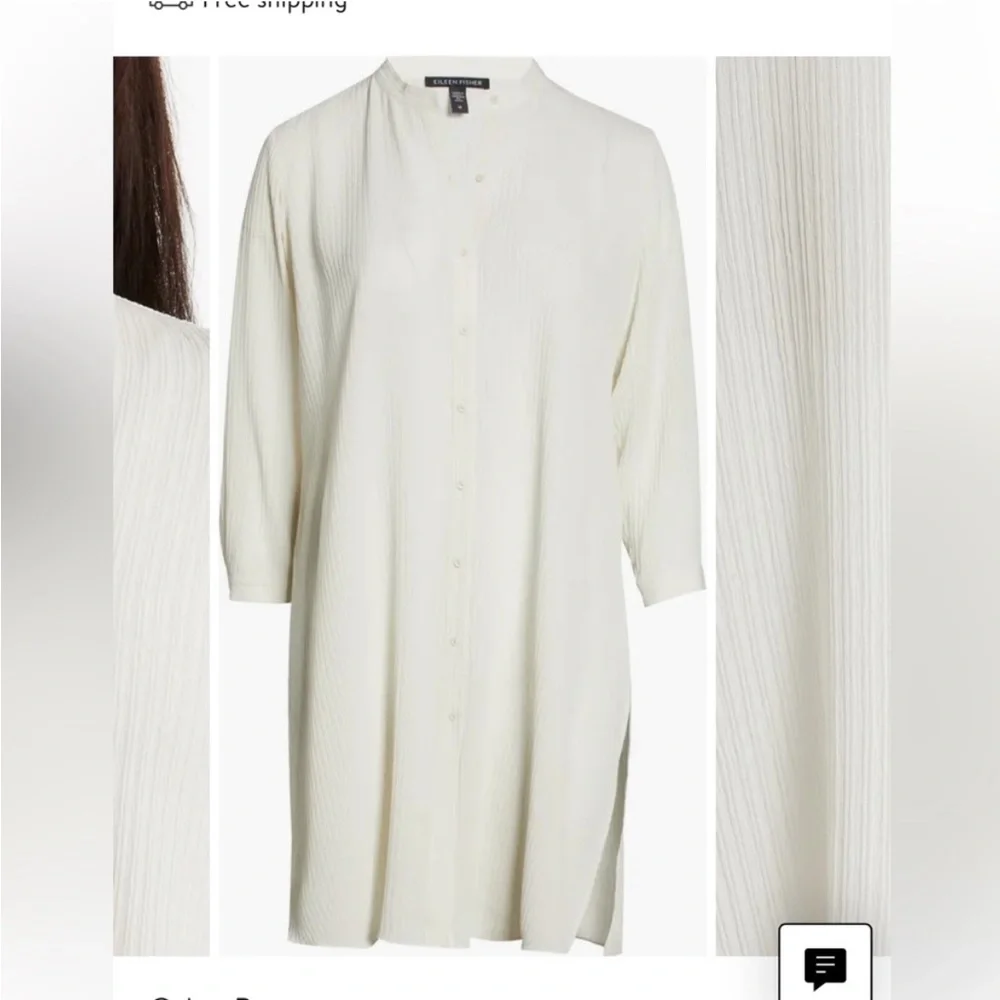 NWT EILEEN FISHER Accordion
Silk Jacquard Mandarin Collar
Long Shirt - Picture 8 of 11